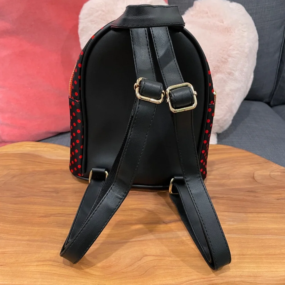 HELLO KITTY Sanrio Mini Backpack with Zipped Front Pocket Black Red Polka Dots - Picture 6 of 15